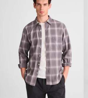 NWOT Madewell Button-Up Shirt in Cotton Blend plaid mens size L long sleeve.